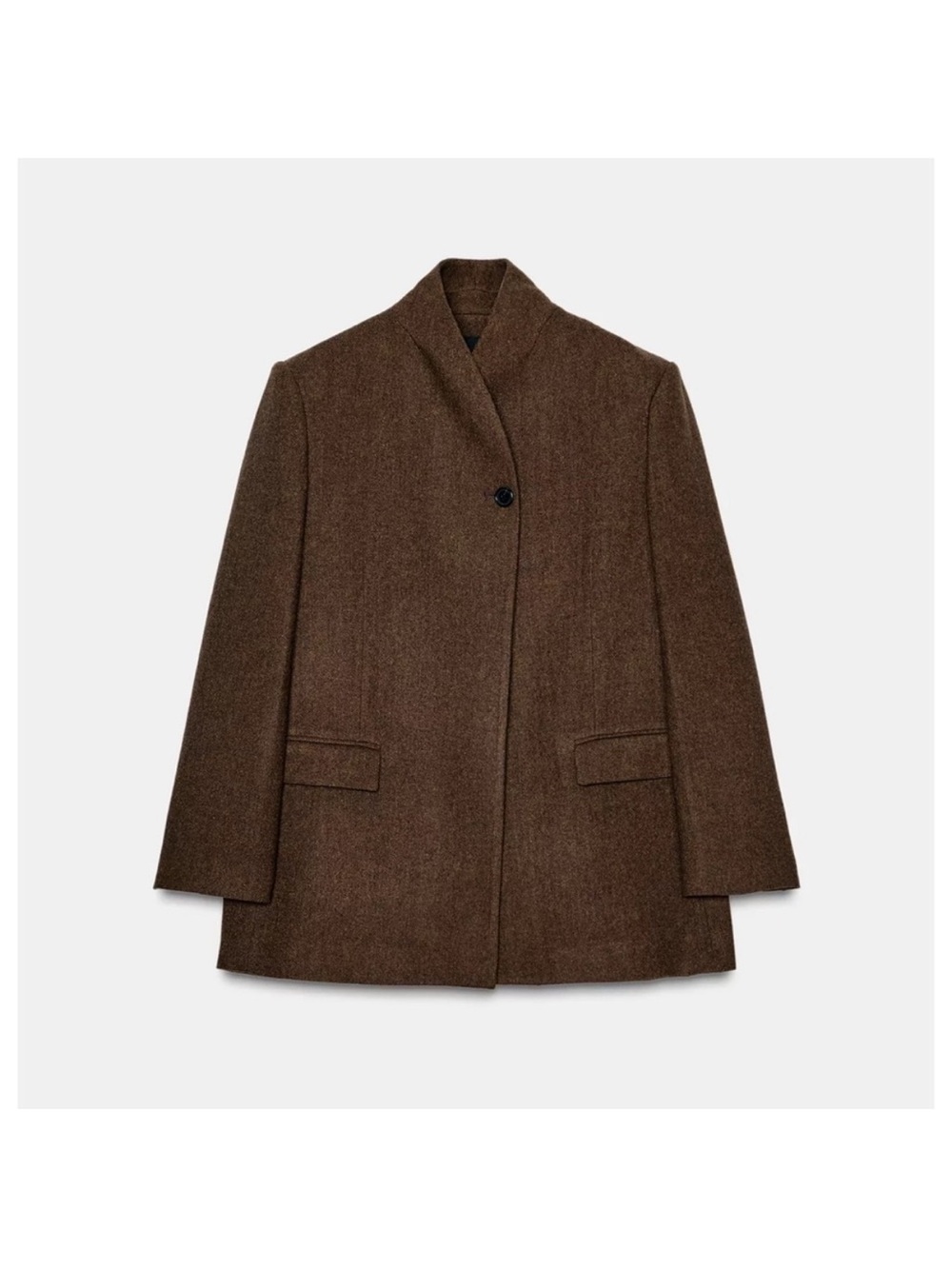 Zara Dark Brown Herringbone Asymmetric Blazer with Single Button